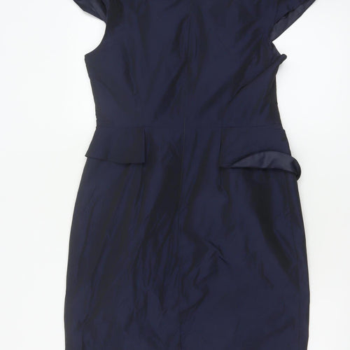 Rocha John Rocha Women Blue Size 12 Petite Ruffle Sheath Dress