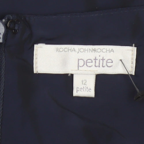 Rocha John Rocha Women Blue Size 12 Petite Ruffle Sheath Dress