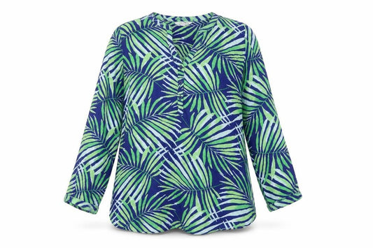 Front view of Old Navy Women's Green Blue Tropical Tunic Shirt M Viscose