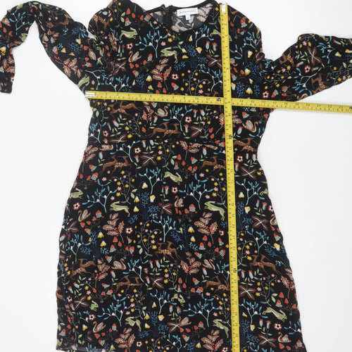 Warehouse Women Black Animal Print A-Line Long Sleeve Dress Size 16