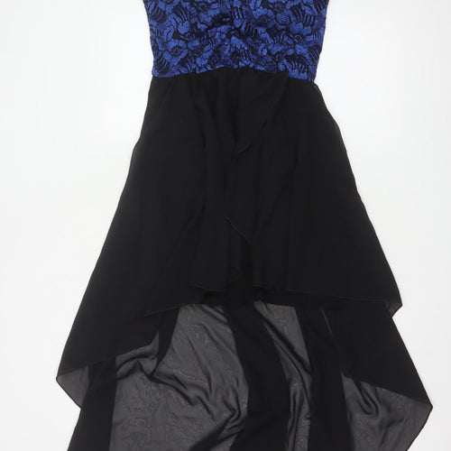 Quiz Women’s Black & Blue Lace Hi-Low Asymmetric Dress Size 14