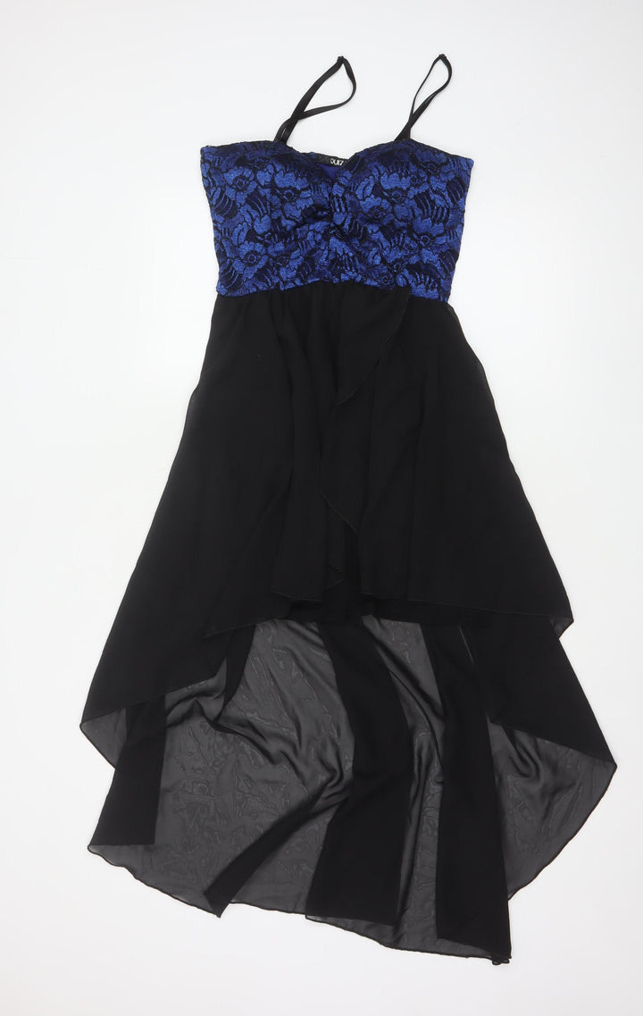 Quiz Women’s Black & Blue Lace Hi-Low Asymmetric Dress Size 14