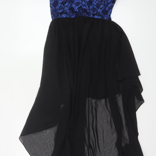 Quiz Women’s Black & Blue Lace Hi-Low Asymmetric Dress Size 14