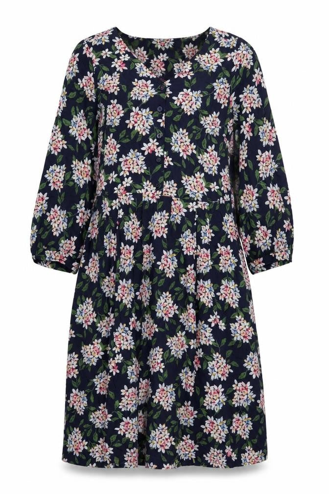 Joules Women’s Blue Floral Fit & Flare Dress Size 8 3/4 Sleeve
