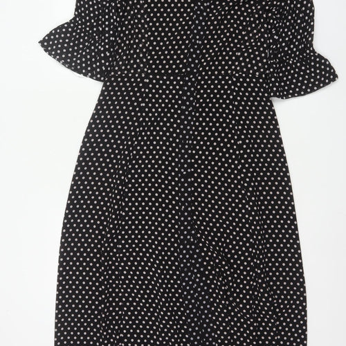 Michael Kors Women Black Polka Dot Midi Wrap Dress S