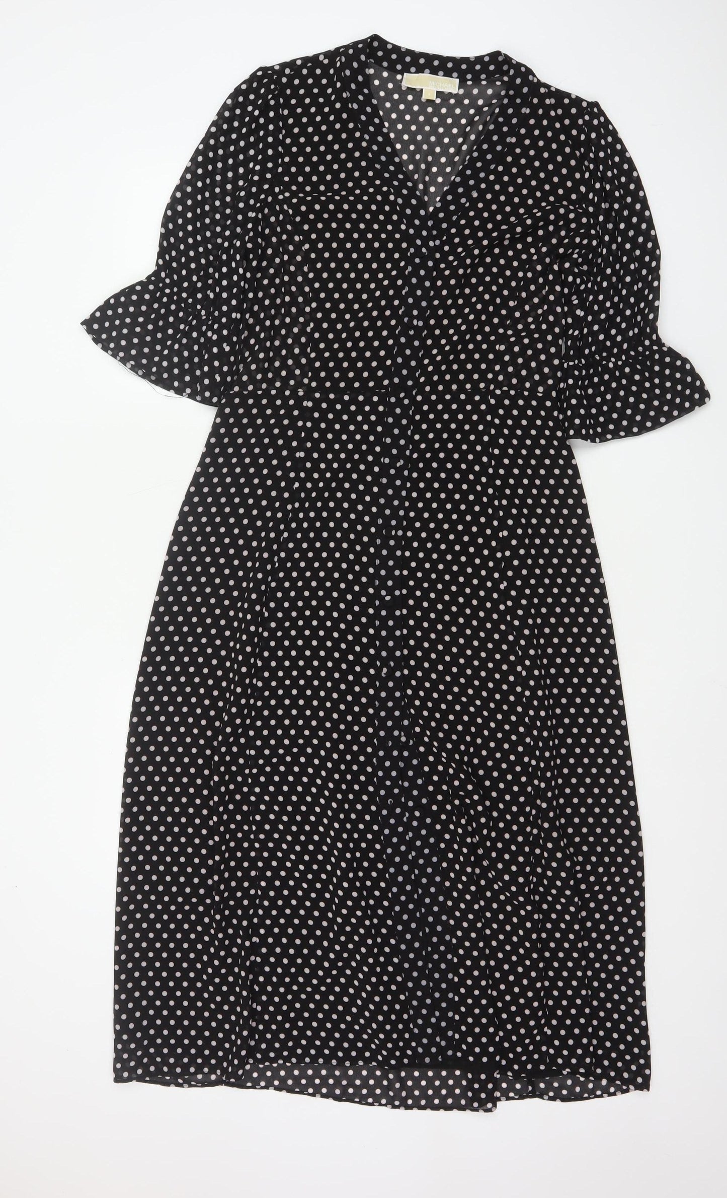 Michael Kors Women Black Polka Dot Midi Wrap Dress S