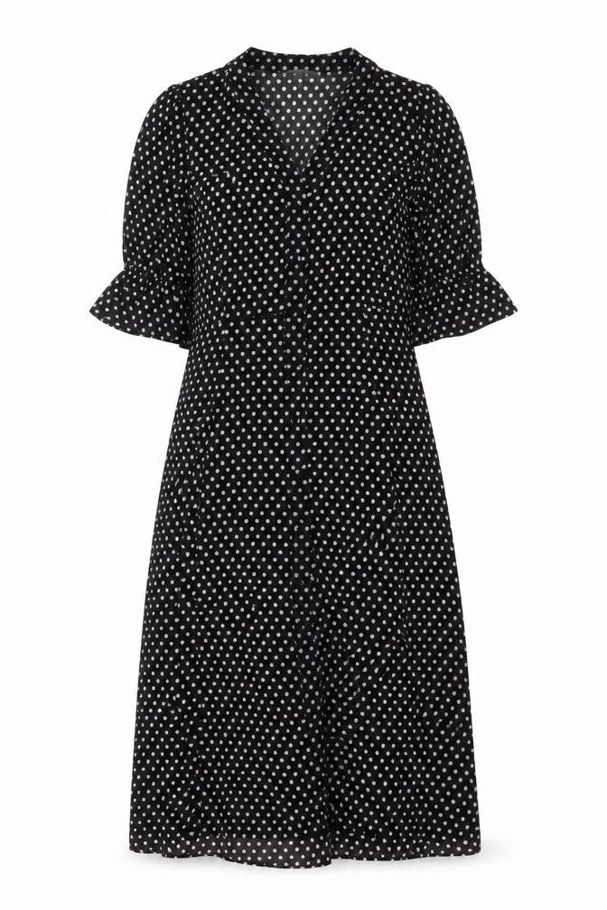 Michael Kors Women Black Polka Dot Midi Wrap Dress S