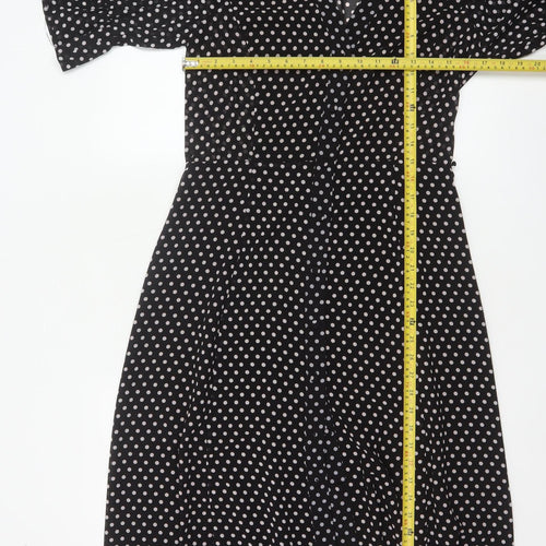 Michael Kors Women Black Polka Dot Midi Wrap Dress S