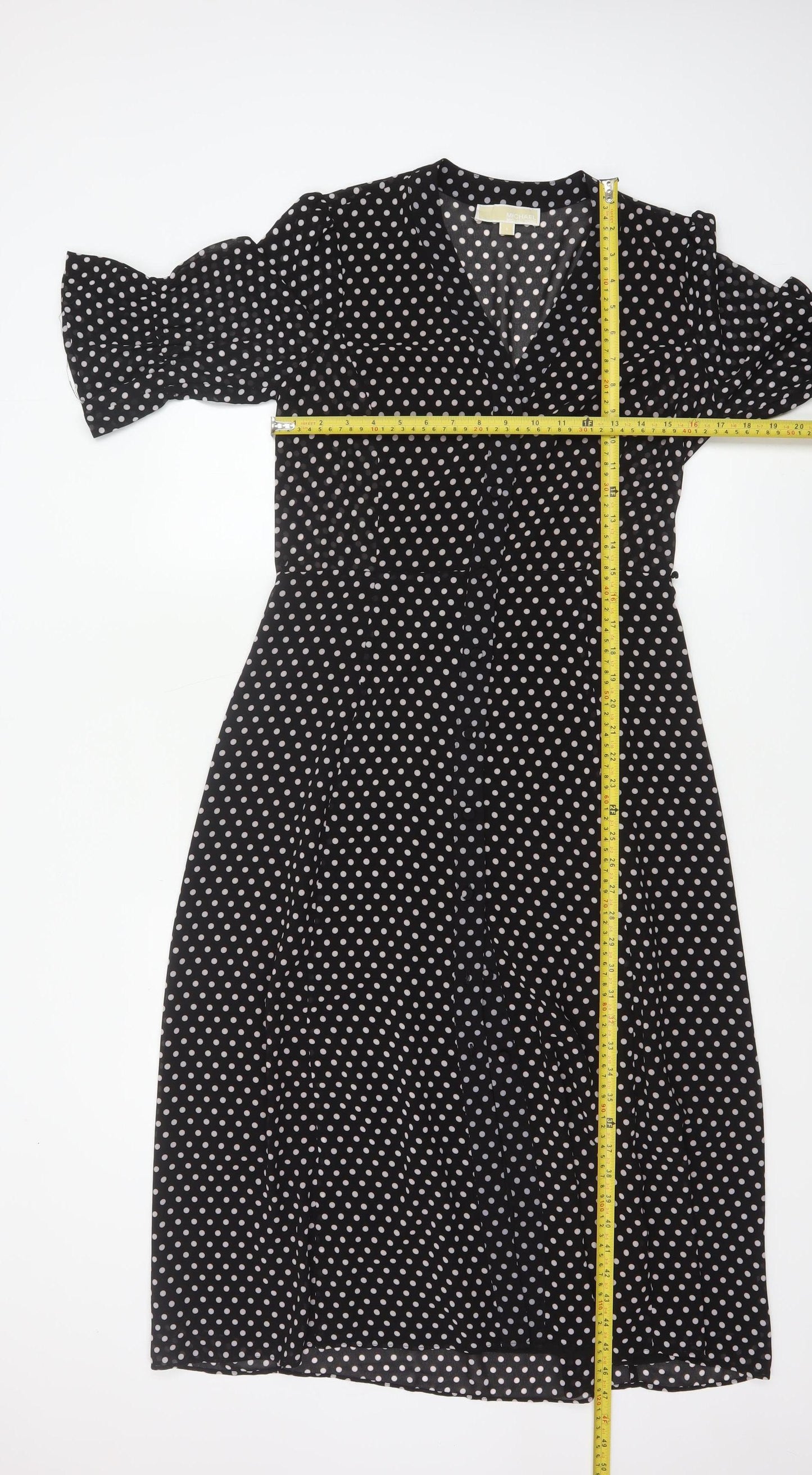 Michael Kors Women Black Polka Dot Midi Wrap Dress S