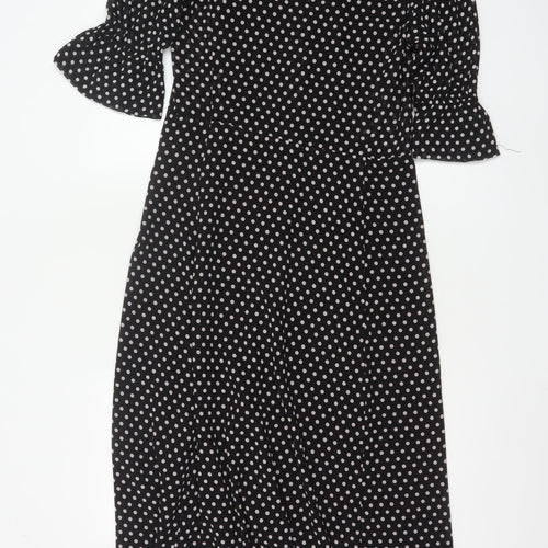 Michael Kors Women Black Polka Dot Midi Wrap Dress S