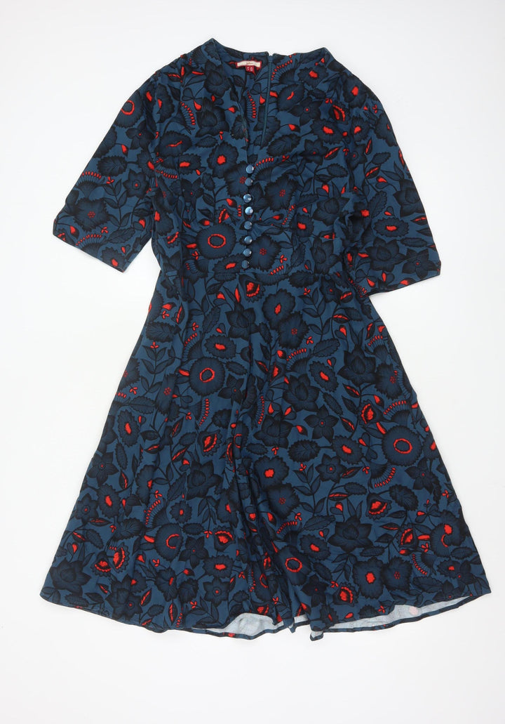 Joe Browns Women's Blue Floral A-Line Knee Length Dress Size 18