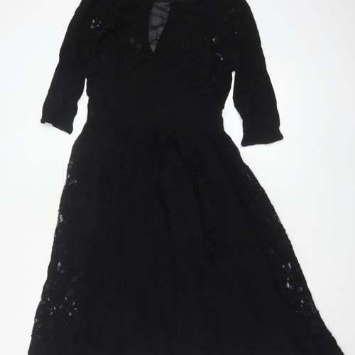 Topshop Women Black Size 10 Fit & Flare Lace Knee Length Dress