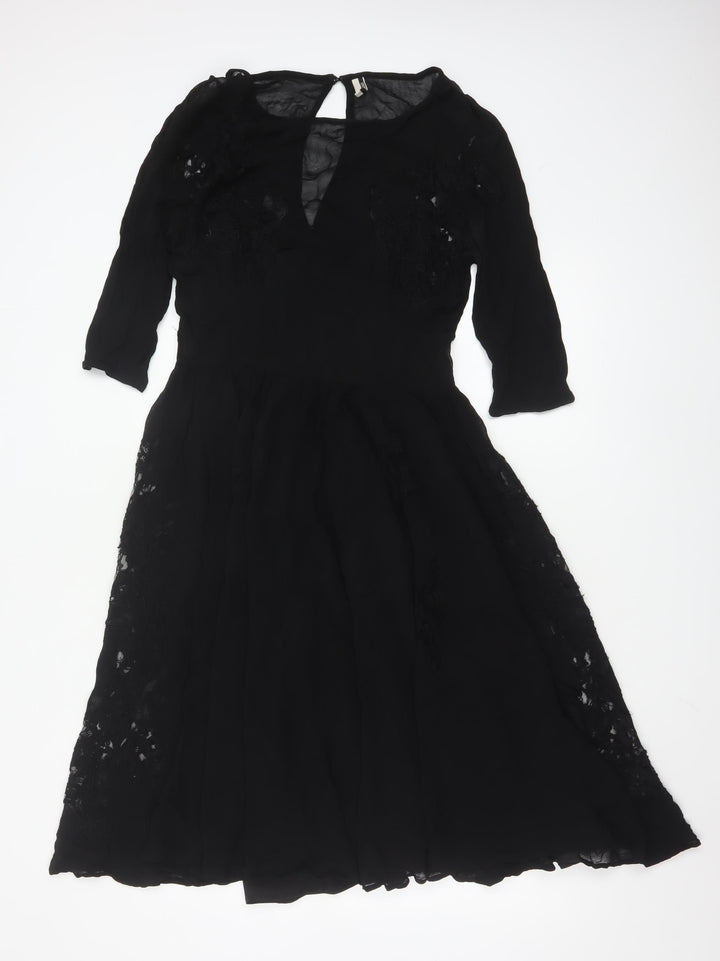 Topshop Women Black Size 10 Fit & Flare Lace Knee Length Dress