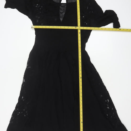Topshop Women Black Size 10 Fit & Flare Lace Knee Length Dress