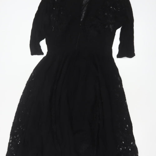Topshop Women Black Size 10 Fit & Flare Lace Knee Length Dress