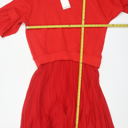 Hush Women Red Sweatshirt Pleated Knee Length Dress Size S
