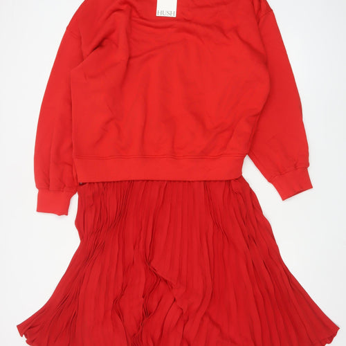 Hush Women Red Sweatshirt Pleated Knee Length Dress Size S