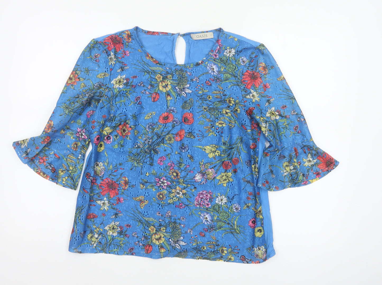 Oasis Women Blue Floral 3/4 Sleeve Tunic Blouse Size 12