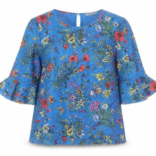 Oasis Women Blue Floral 3/4 Sleeve Tunic Blouse Size 12