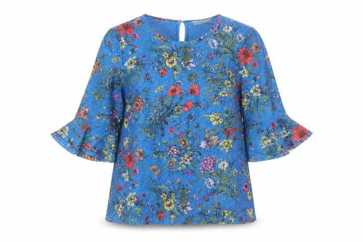 Oasis Women Blue Floral 3/4 Sleeve Tunic Blouse Size 12