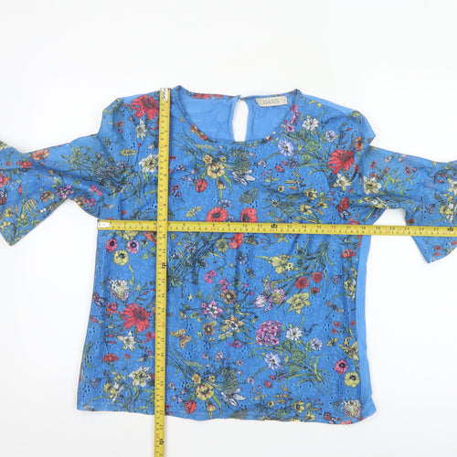 Oasis Women Blue Floral 3/4 Sleeve Tunic Blouse Size 12