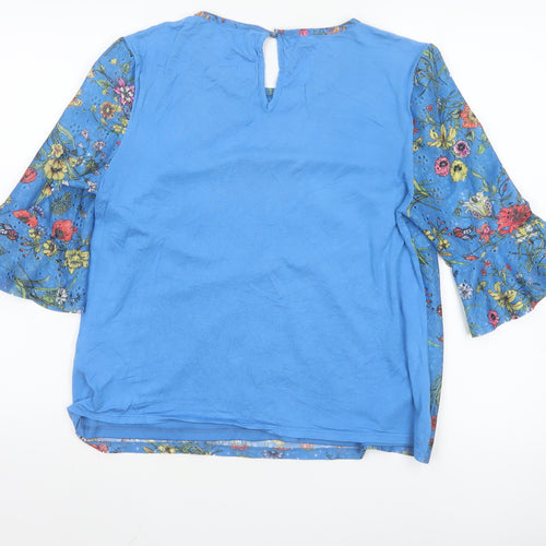 Oasis Women Blue Floral 3/4 Sleeve Tunic Blouse Size 12