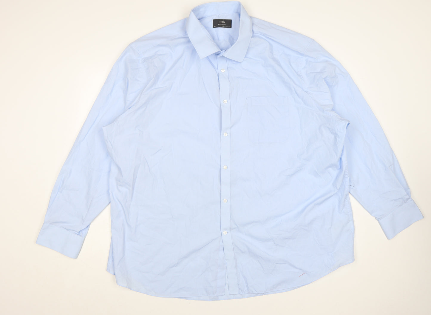 Marks and Spencer Men Blue Regular Fit Long Sleeve Dress Shirt 20in Collar