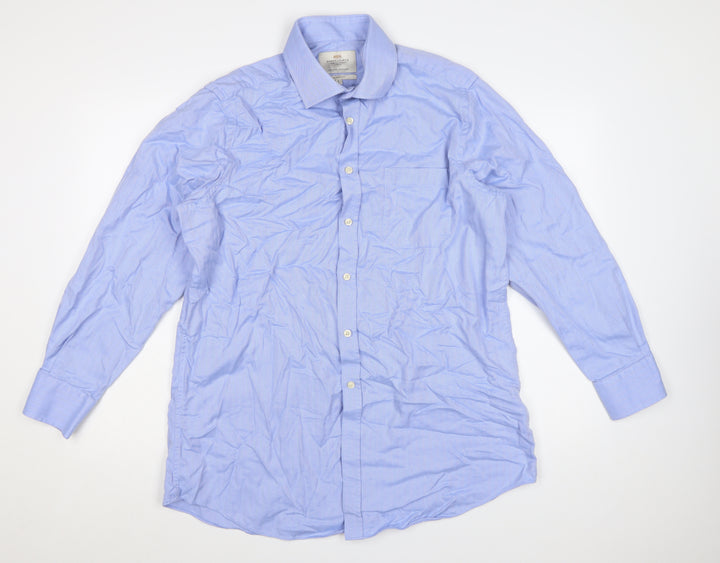 Hawes & Curtis Men's Blue Classic Fit Long Sleeve Dress Shirt 16.5/34 Cotton