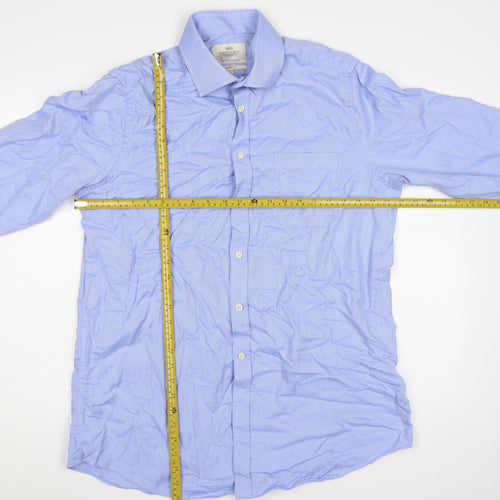 Hawes & Curtis Men's Blue Classic Fit Long Sleeve Dress Shirt 16.5/34 Cotton