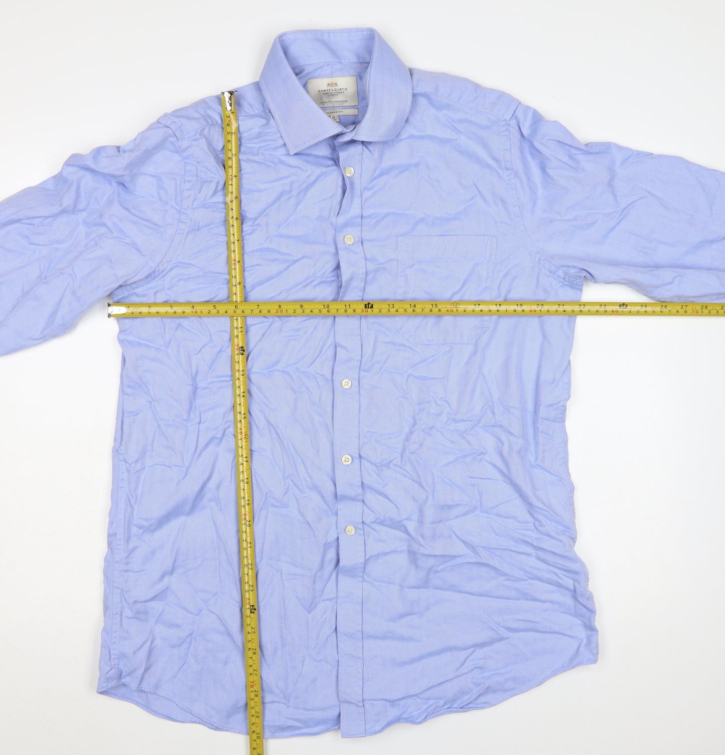 Hawes & Curtis Men's Blue Classic Fit Long Sleeve Dress Shirt 16.5/34 Cotton