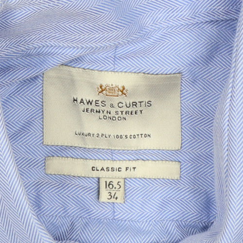 Hawes & Curtis Men's Blue Classic Fit Long Sleeve Dress Shirt 16.5/34 Cotton