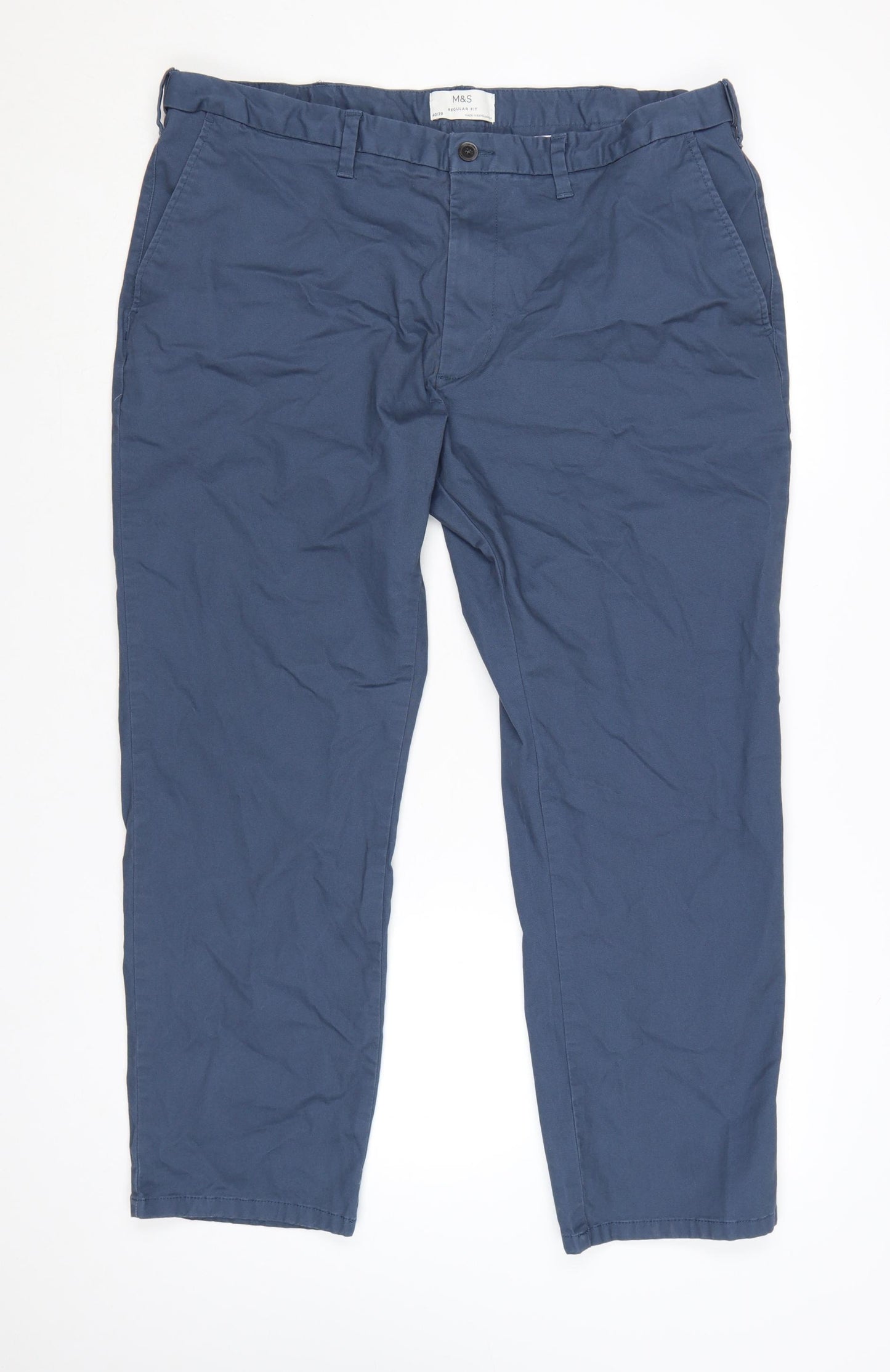 Marks and Spencer Men’s Blue Regular Fit Chino Trousers 40x29