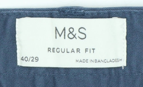 Marks and Spencer Men’s Blue Regular Fit Chino Trousers 40x29