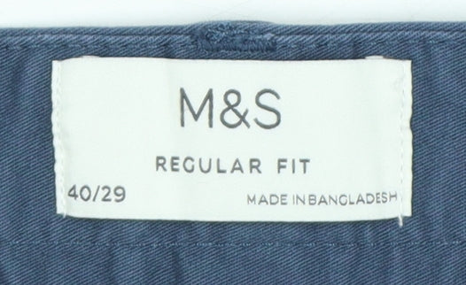 Marks and Spencer Men’s Blue Regular Fit Chino Trousers 40x29