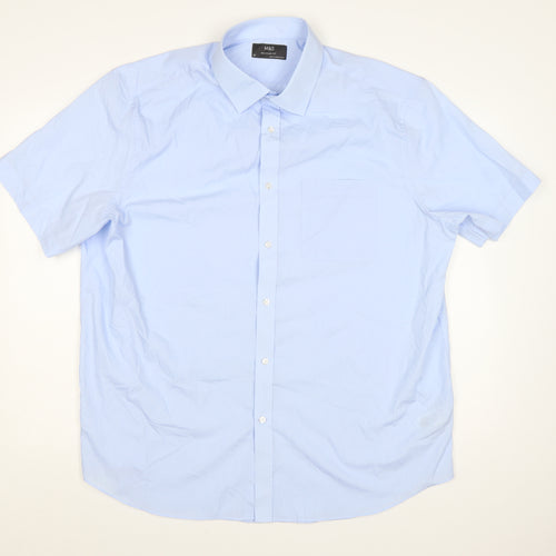 Marks and Spencer Men's Blue Regular Fit 18in Short Sleeve Dress Shirt