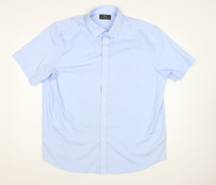Marks and Spencer Men's Blue Regular Fit 18in Short Sleeve Dress Shirt