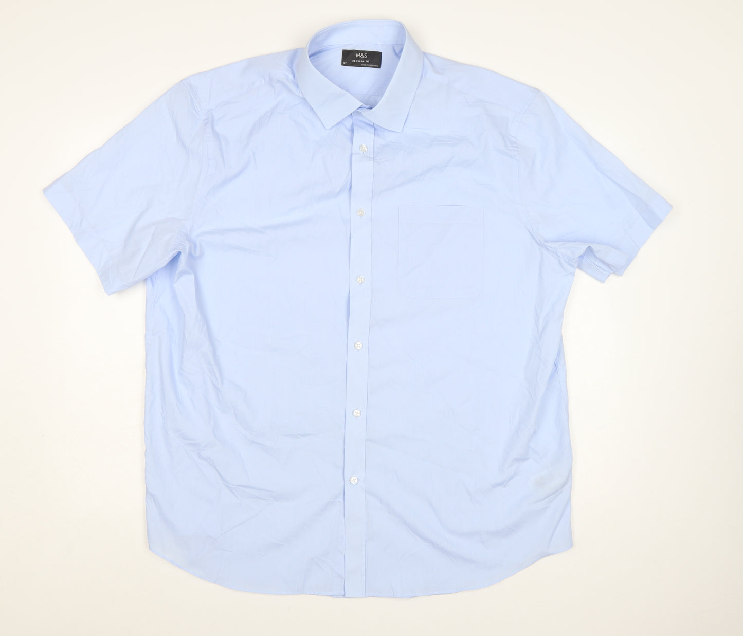 Marks and Spencer Men's Blue Regular Fit 18in Short Sleeve Dress Shirt