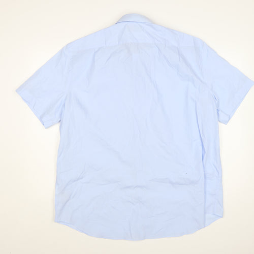 Marks and Spencer Men's Blue Regular Fit 18in Short Sleeve Dress Shirt