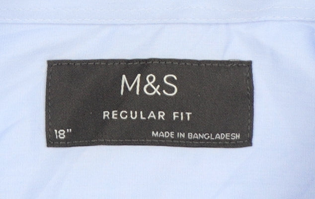 Marks and Spencer Men's Blue Regular Fit 18in Short Sleeve Dress Shirt