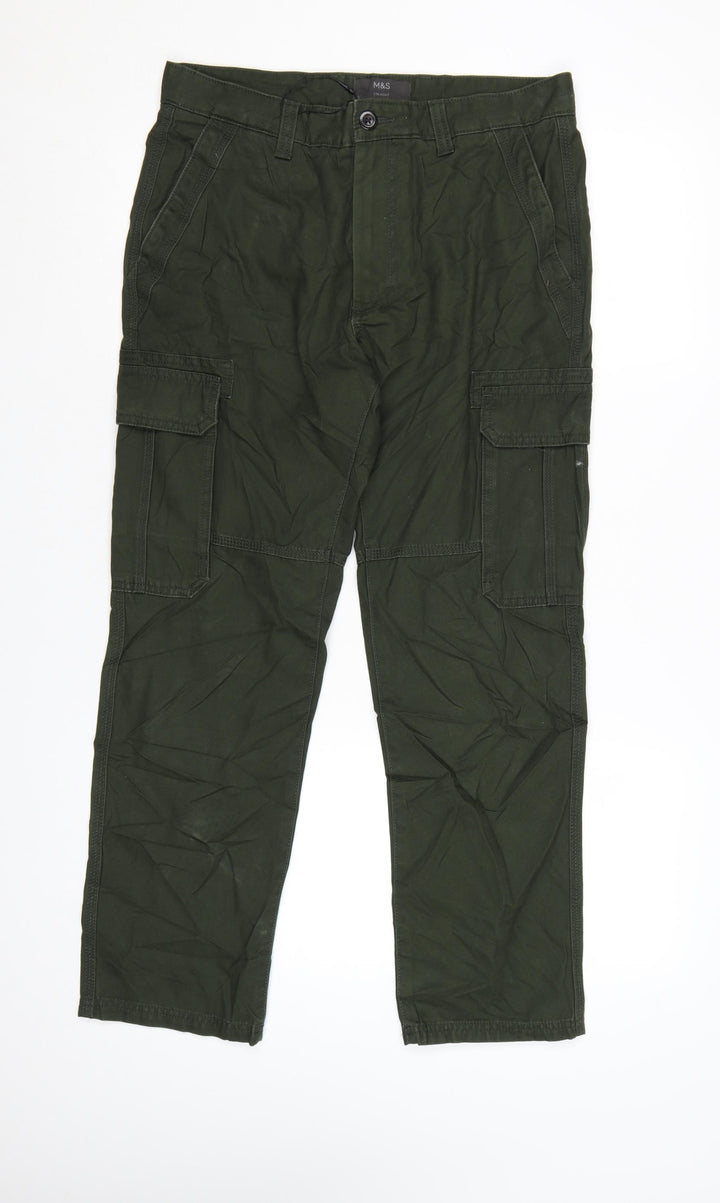 Marks and Spencer Men’s Green Cargo Trousers 32W 29L Regular Fit Cotton
