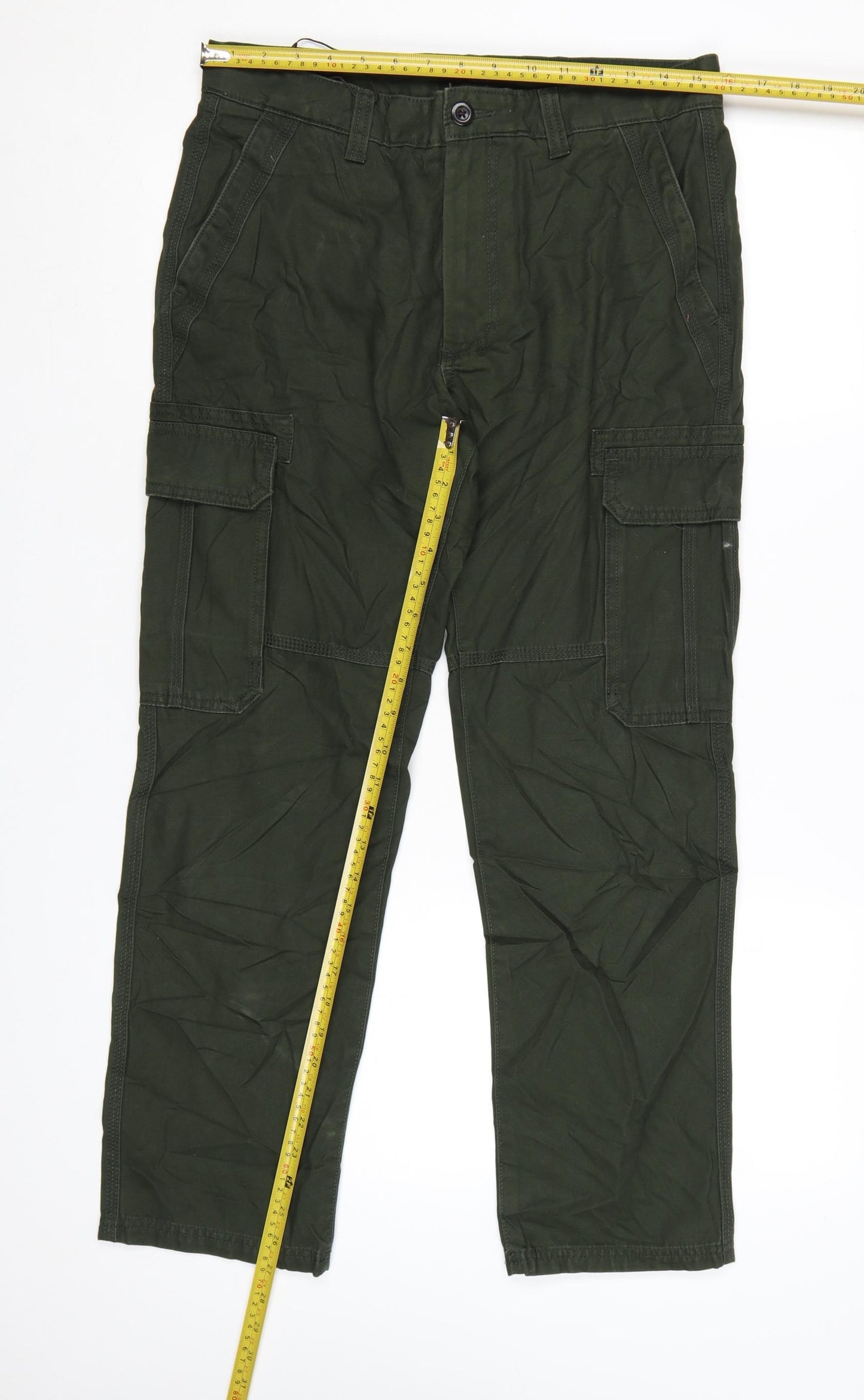 Marks and Spencer Men’s Green Cargo Trousers 32W 29L Regular Fit Cotton