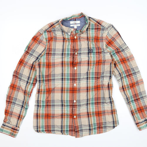 Marks and Spencer Men's Multicoloured Checked Pure Cotton Band Collar Shirt Size S