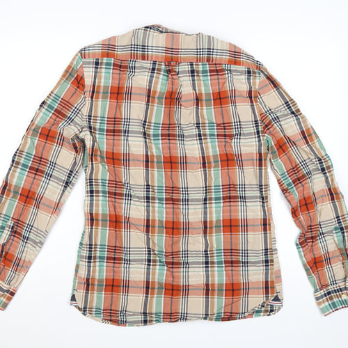 Marks and Spencer Men's Multicoloured Checked Pure Cotton Band Collar Shirt Size S