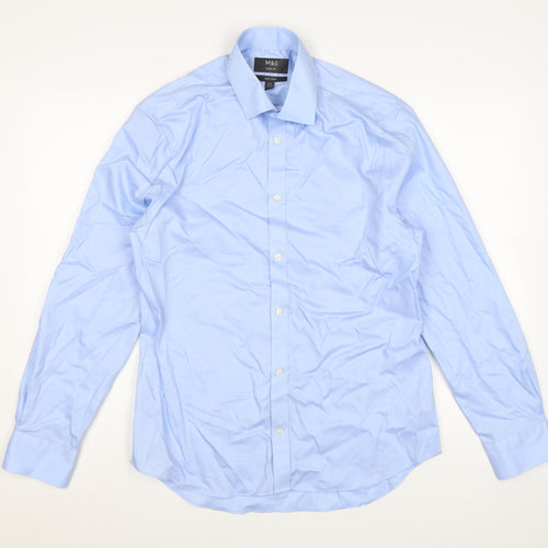 Marks and Spencer Men's Blue Slim Fit Non-Iron Dress Shirt 15.5in
