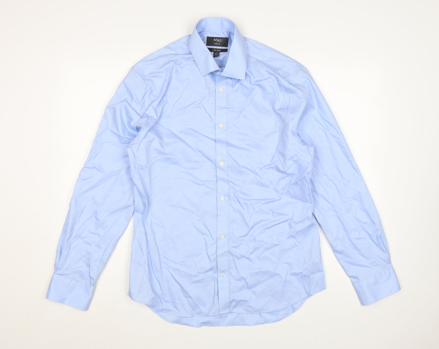 Marks and Spencer Men's Blue Slim Fit Non-Iron Dress Shirt 15.5in