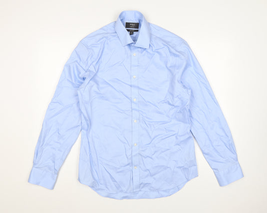 Marks and Spencer Men's Blue Slim Fit Non-Iron Dress Shirt 15.5in