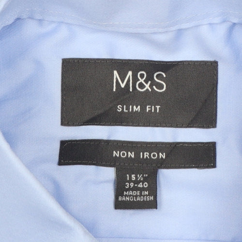 Marks and Spencer Men's Blue Slim Fit Non-Iron Dress Shirt 15.5in