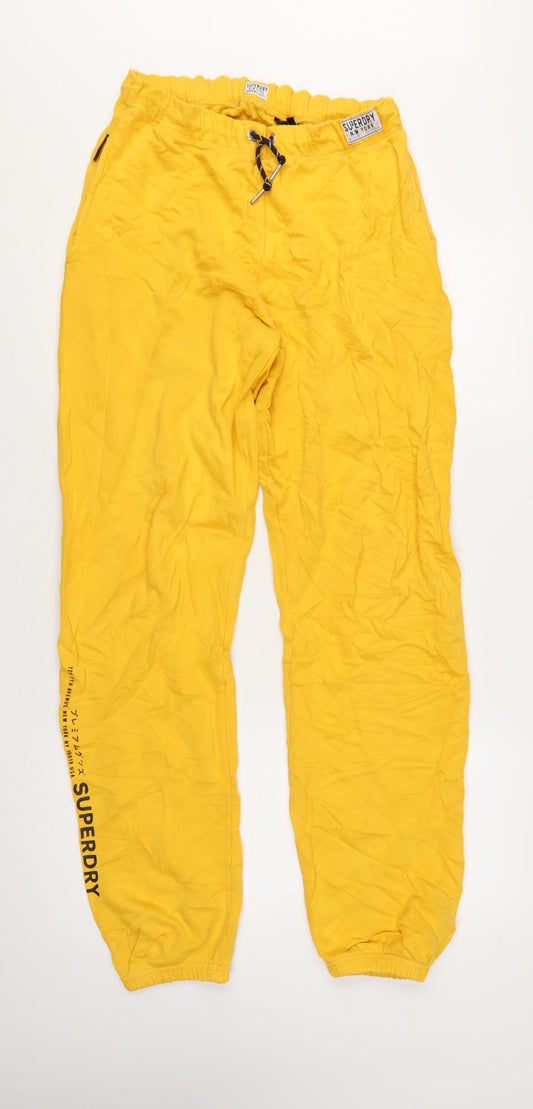Superdry Women's Yellow Cotton Jogger Trousers Size 10