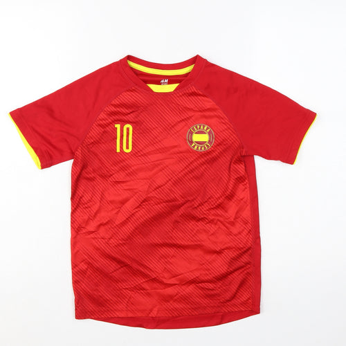 H&M Boys Red España Football Jersey T-Shirt 9-10Y Lightweight Polyester