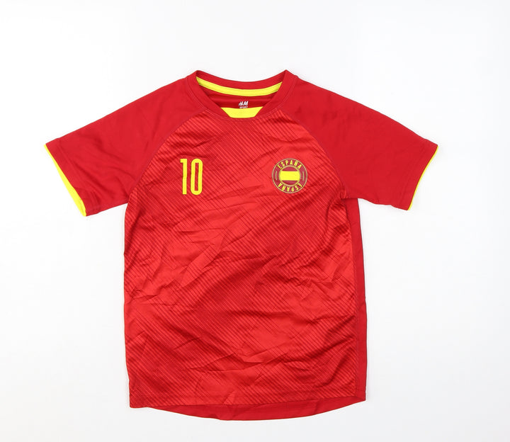 H&M Boys Red España Football Jersey T-Shirt 9-10Y Lightweight Polyester